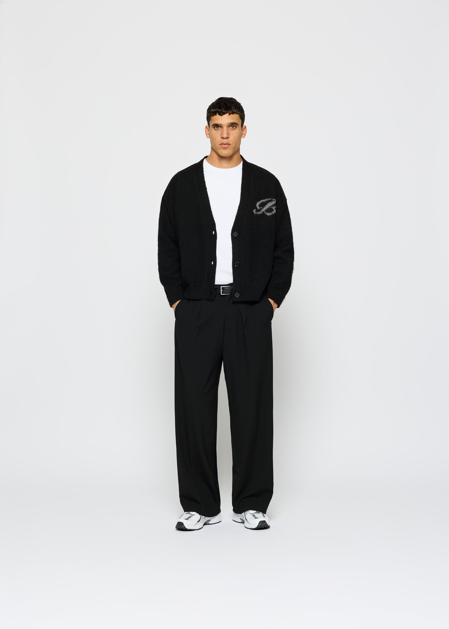 Fuzzy V-Neck Jacquard Cardigan