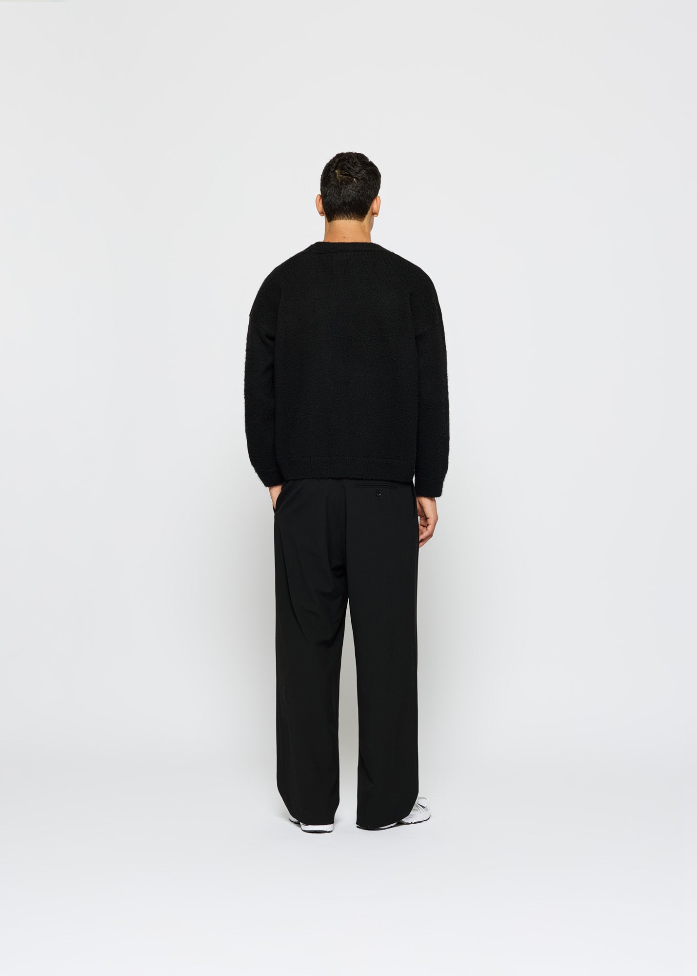 Fuzzy V-Neck Jacquard Cardigan