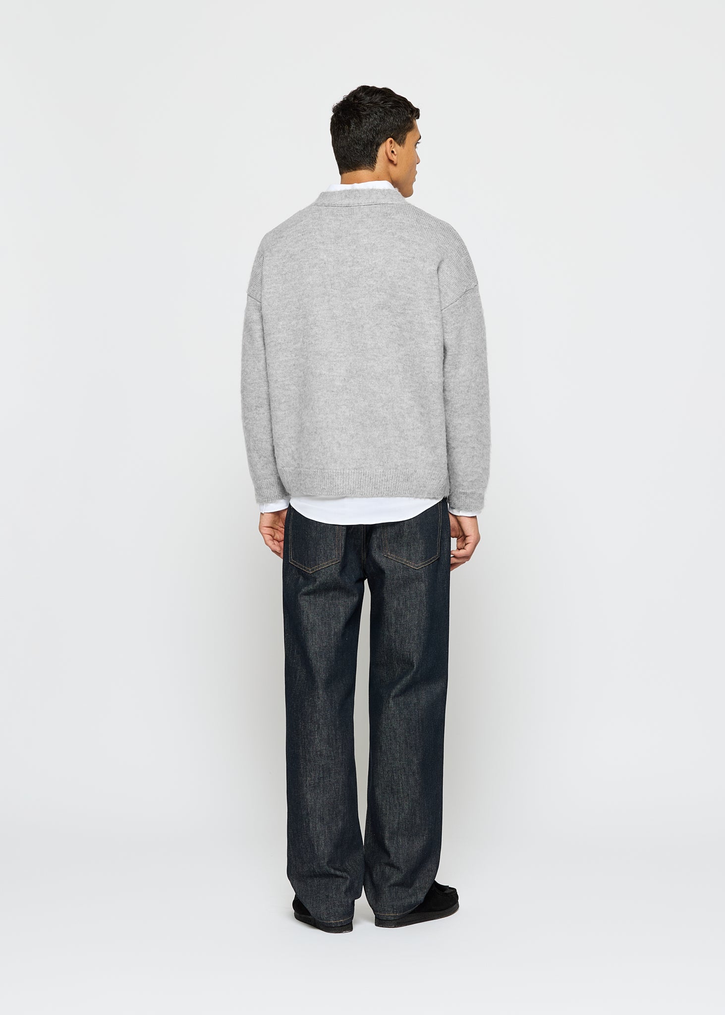 Fuzzy V-Neck Jacquard Cardigan