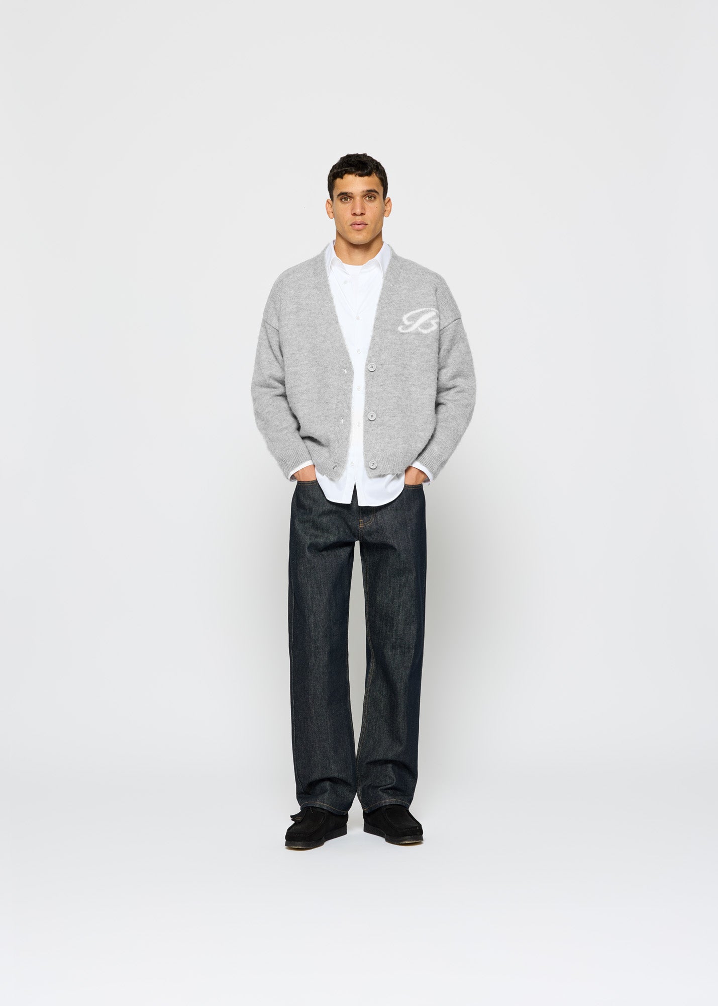 Fuzzy V-Neck Jacquard Cardigan