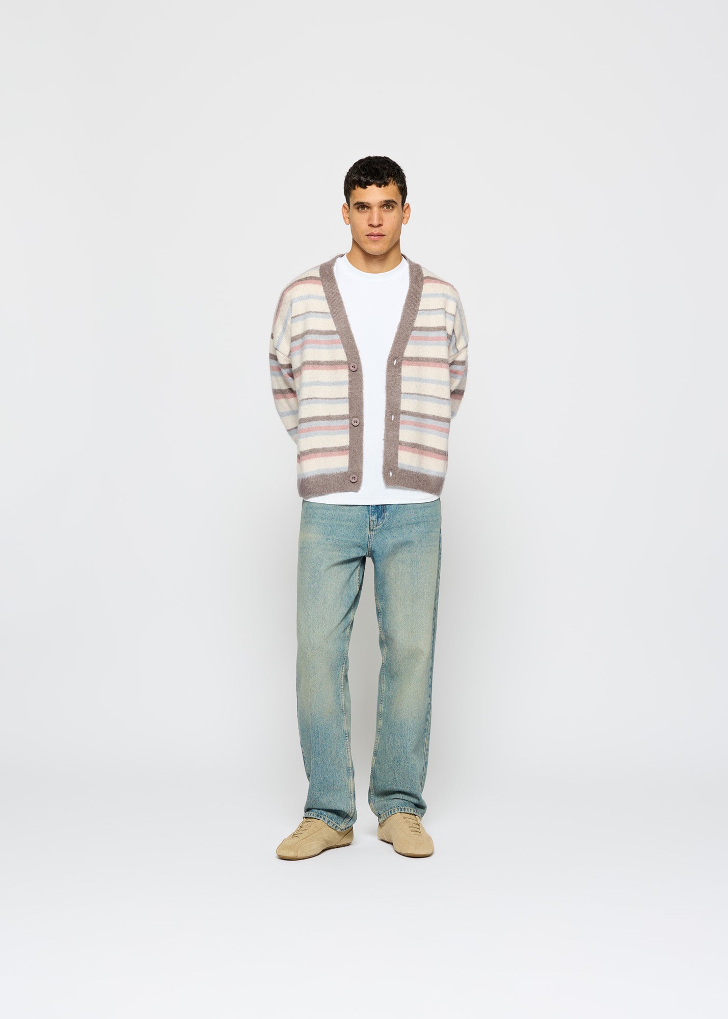 Fuzzy V-Neck Knit Cardigan