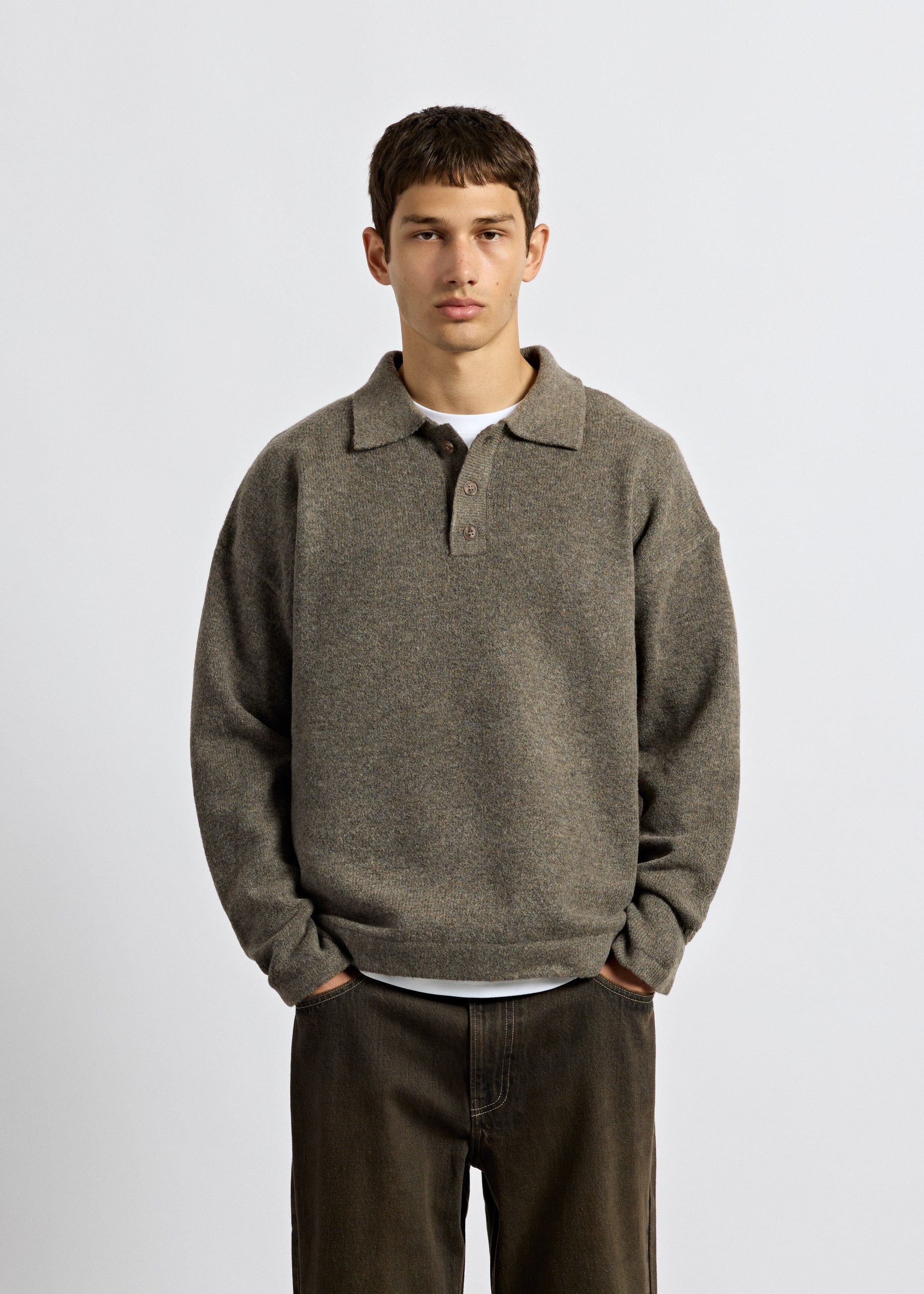 Hairy Knit Polo Sweater