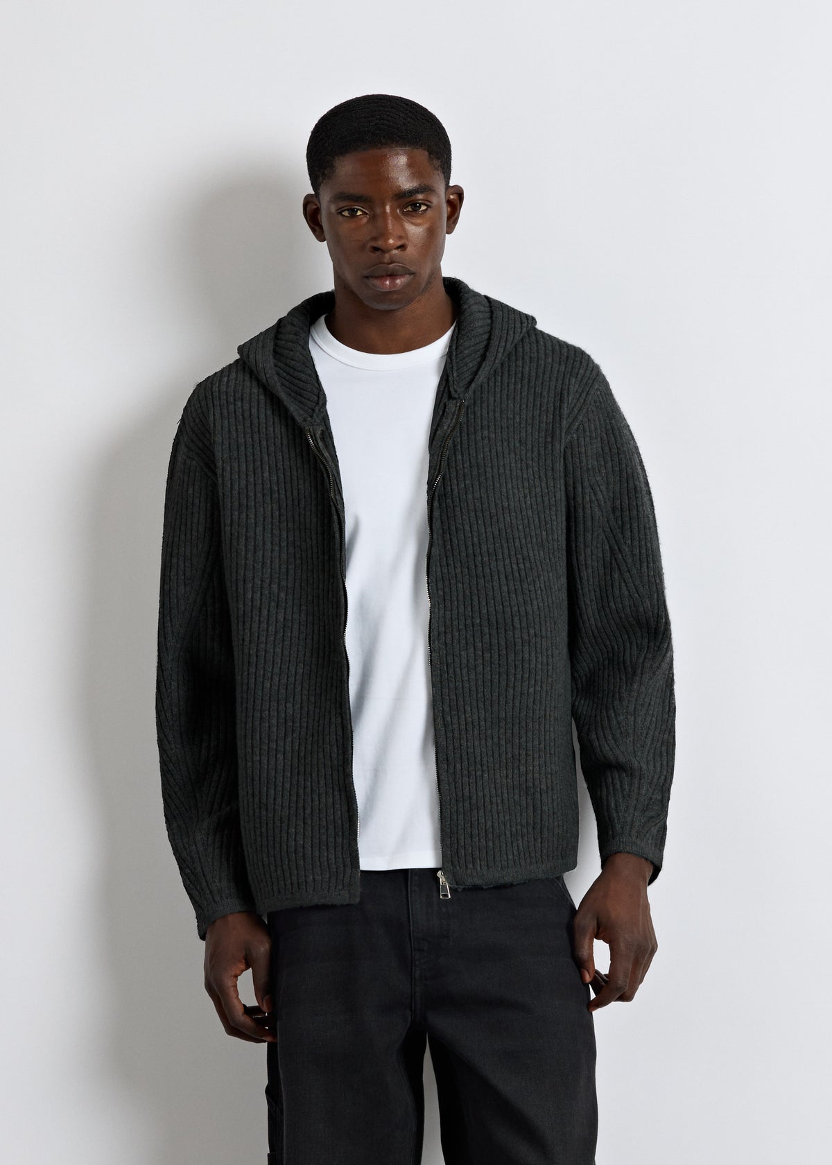 Hooded Knit Zip Jacket
