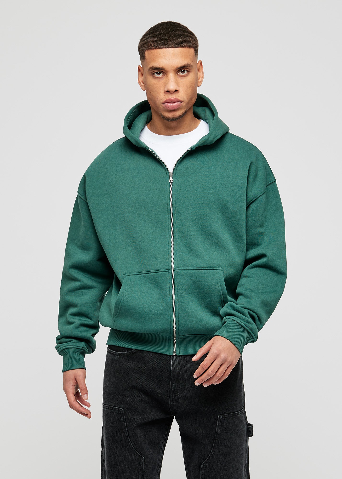 Green Basic Oversized Zip Hoodie