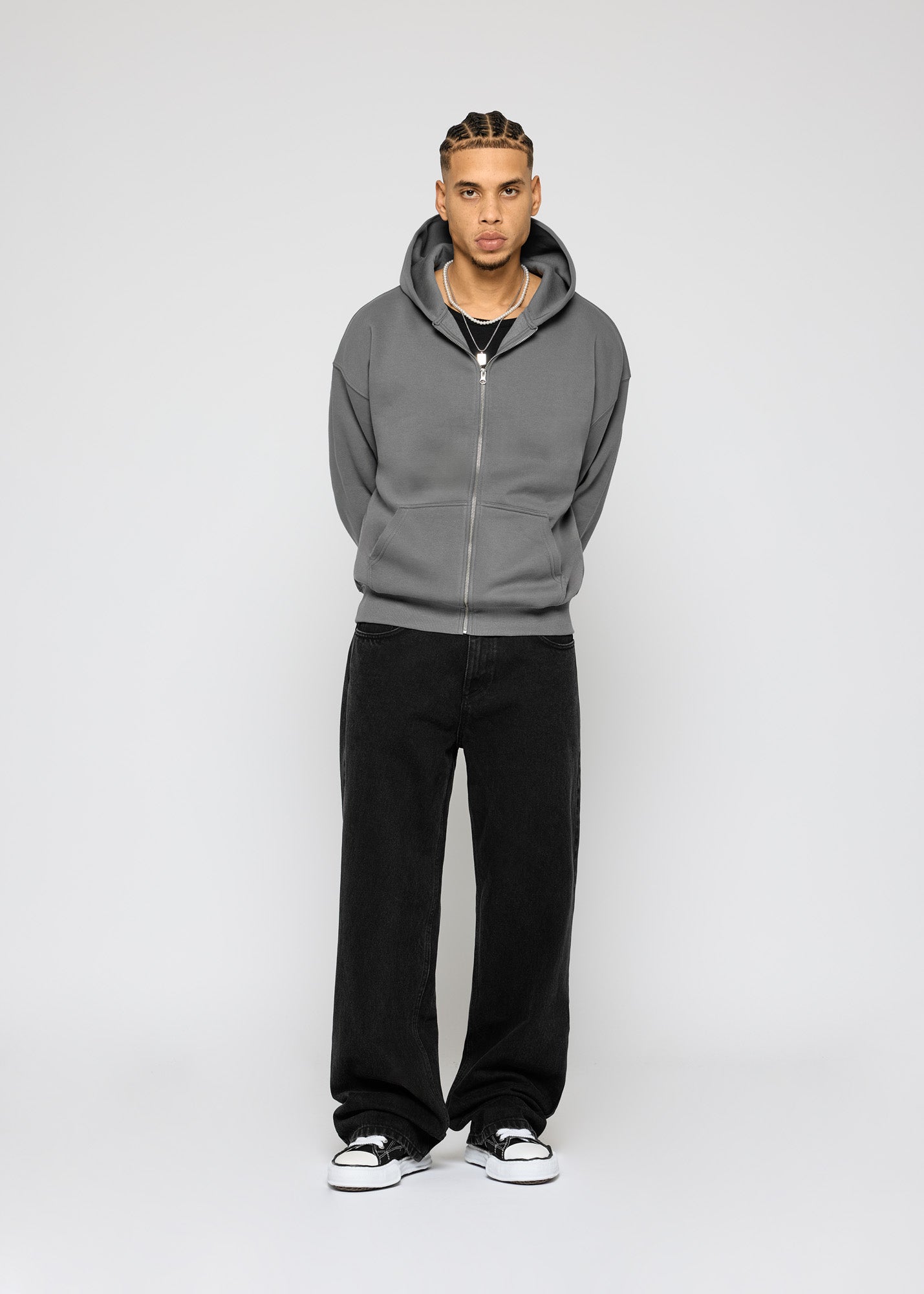 Grijze basic hoodie met rits