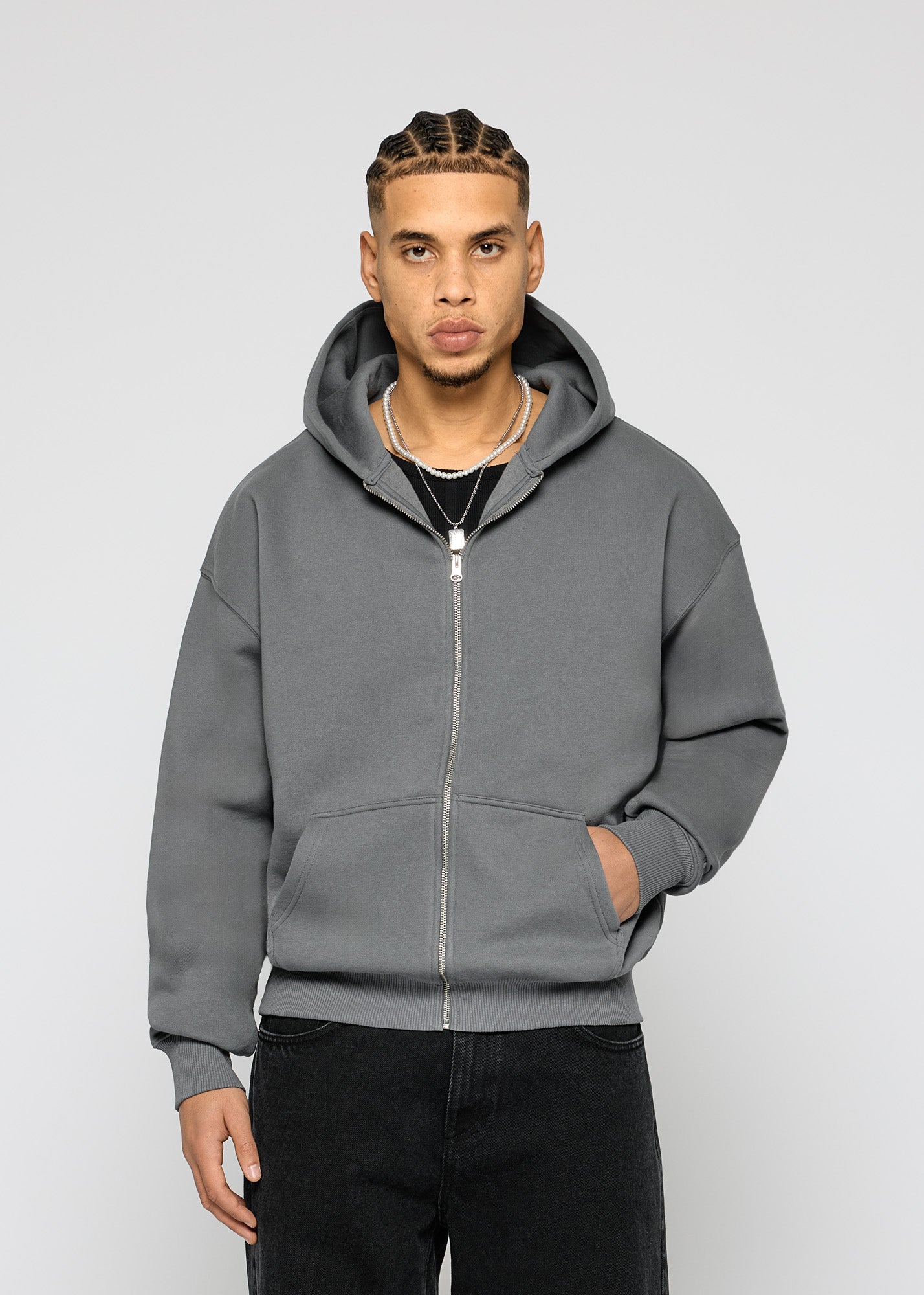 Grey Basic Zip Hoodie