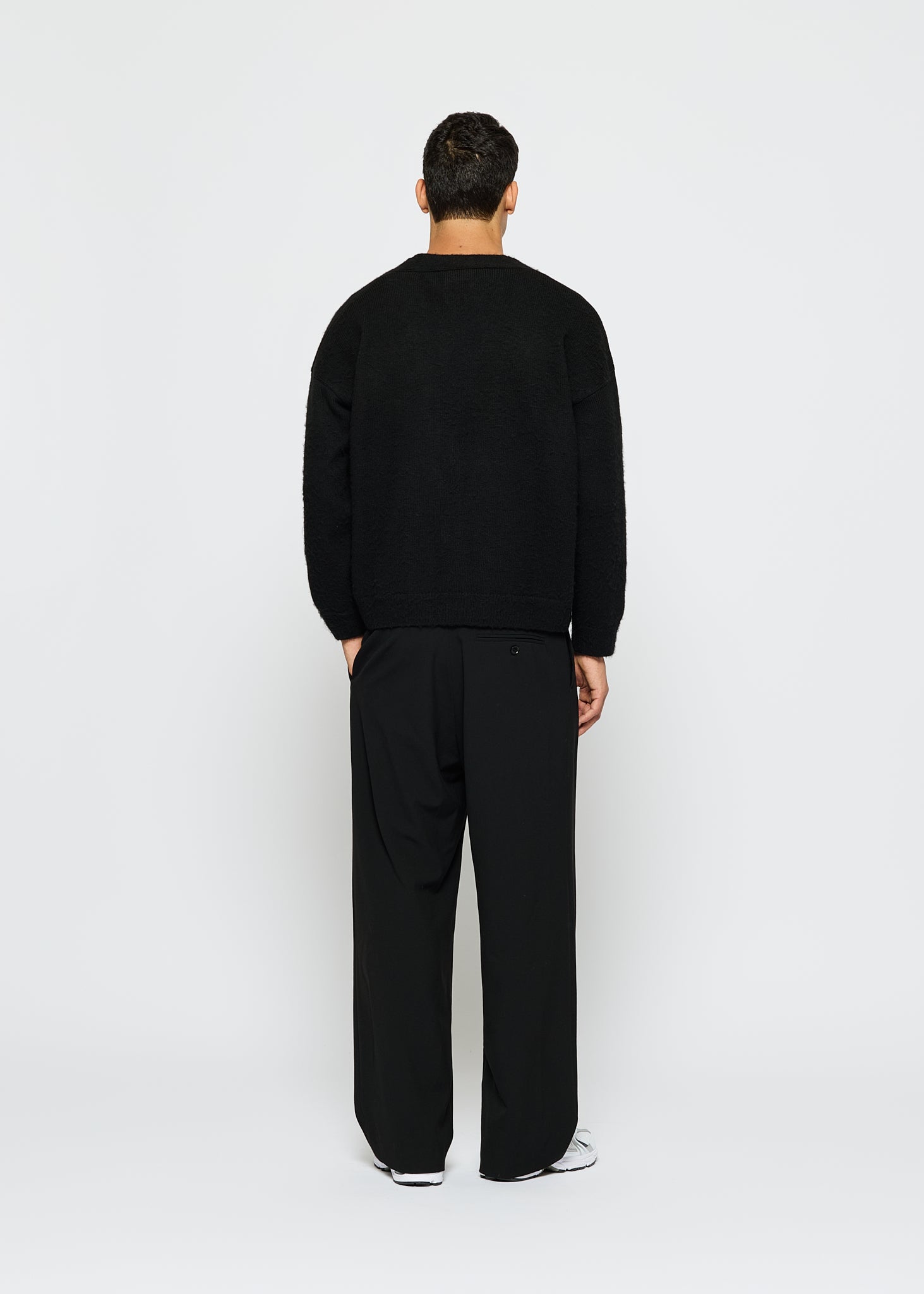 Fuzzy V-Neck Jacquard Cardigan