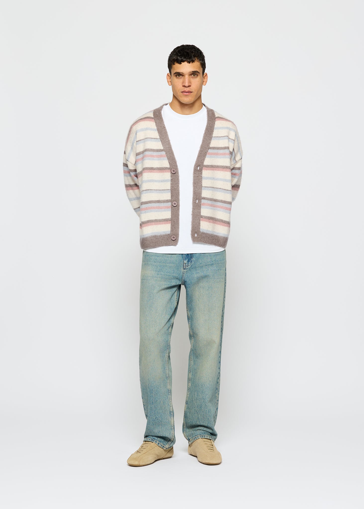 Fuzzy V-Neck Knit Cardigan