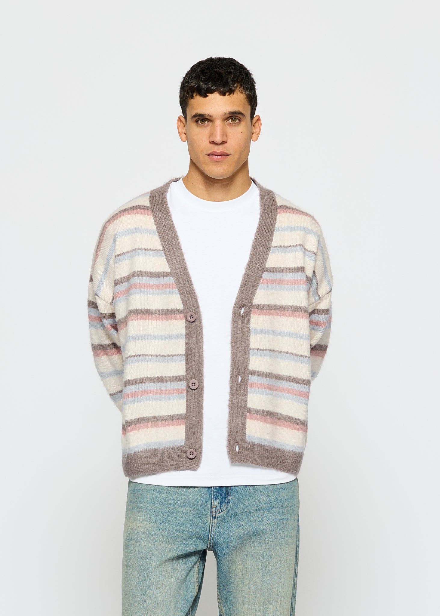 Fuzzy V-Neck Knit Cardigan