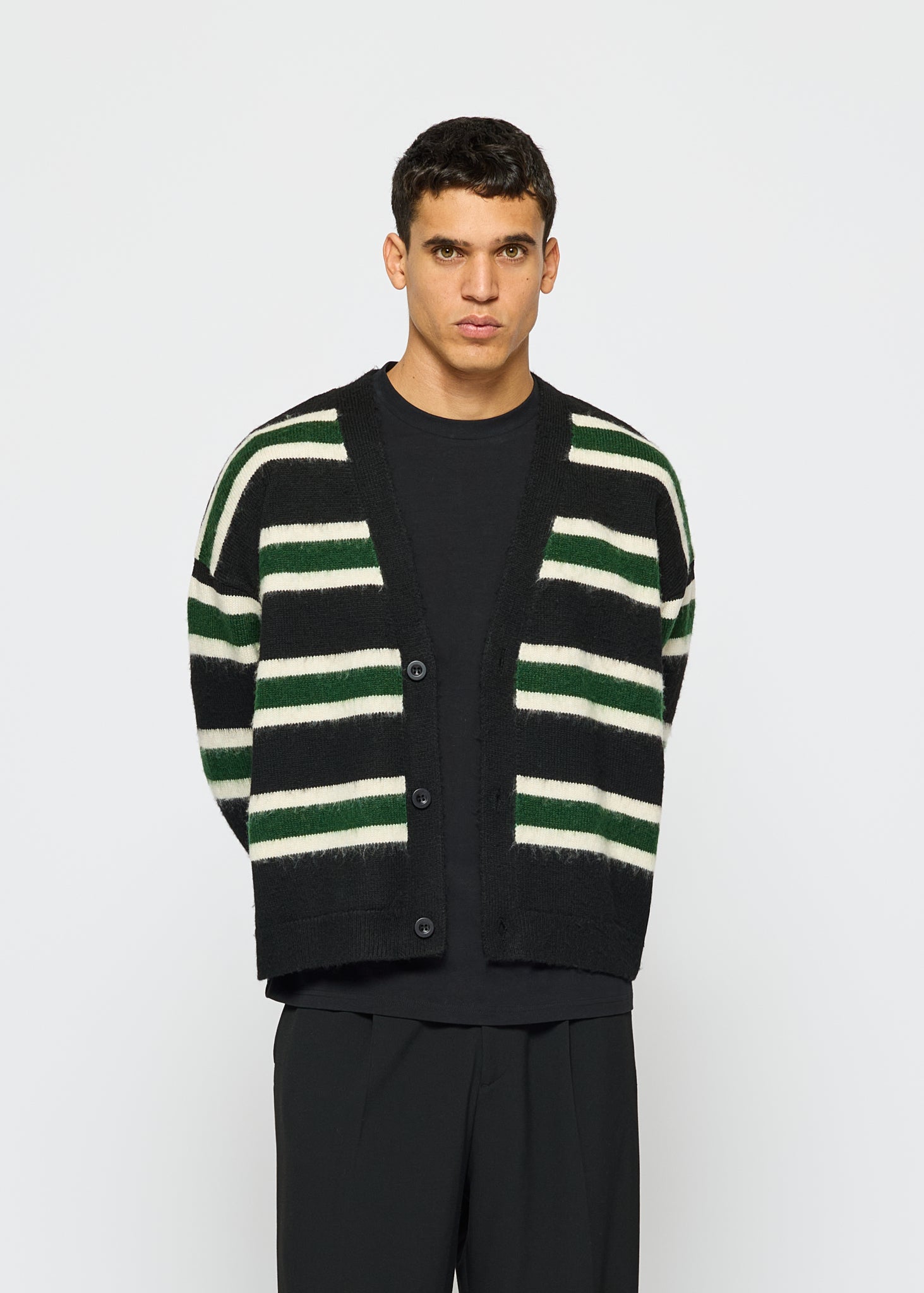 Fuzzy V-Neck Knit Cardigan