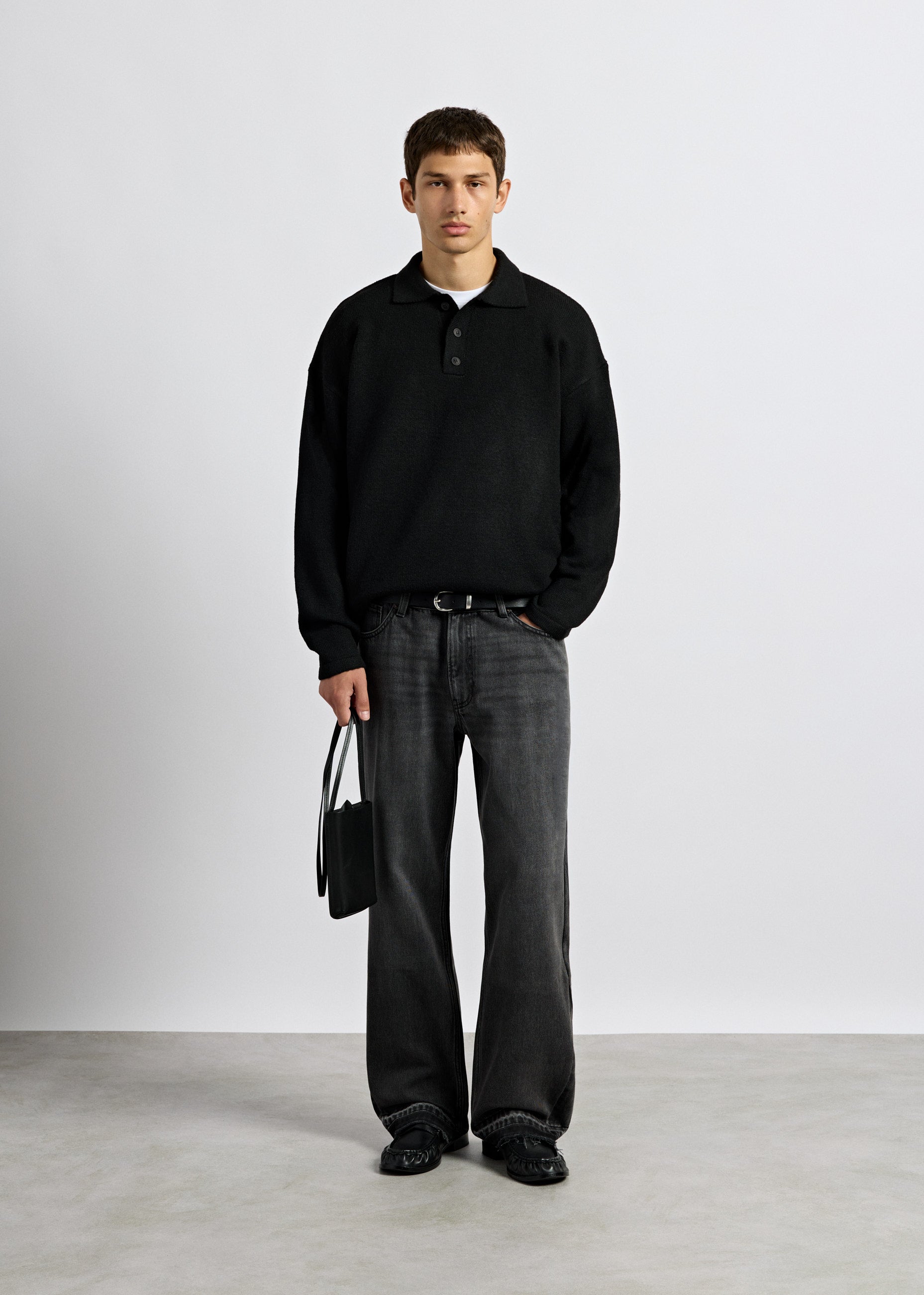 Hairy Knit Polo Sweater
