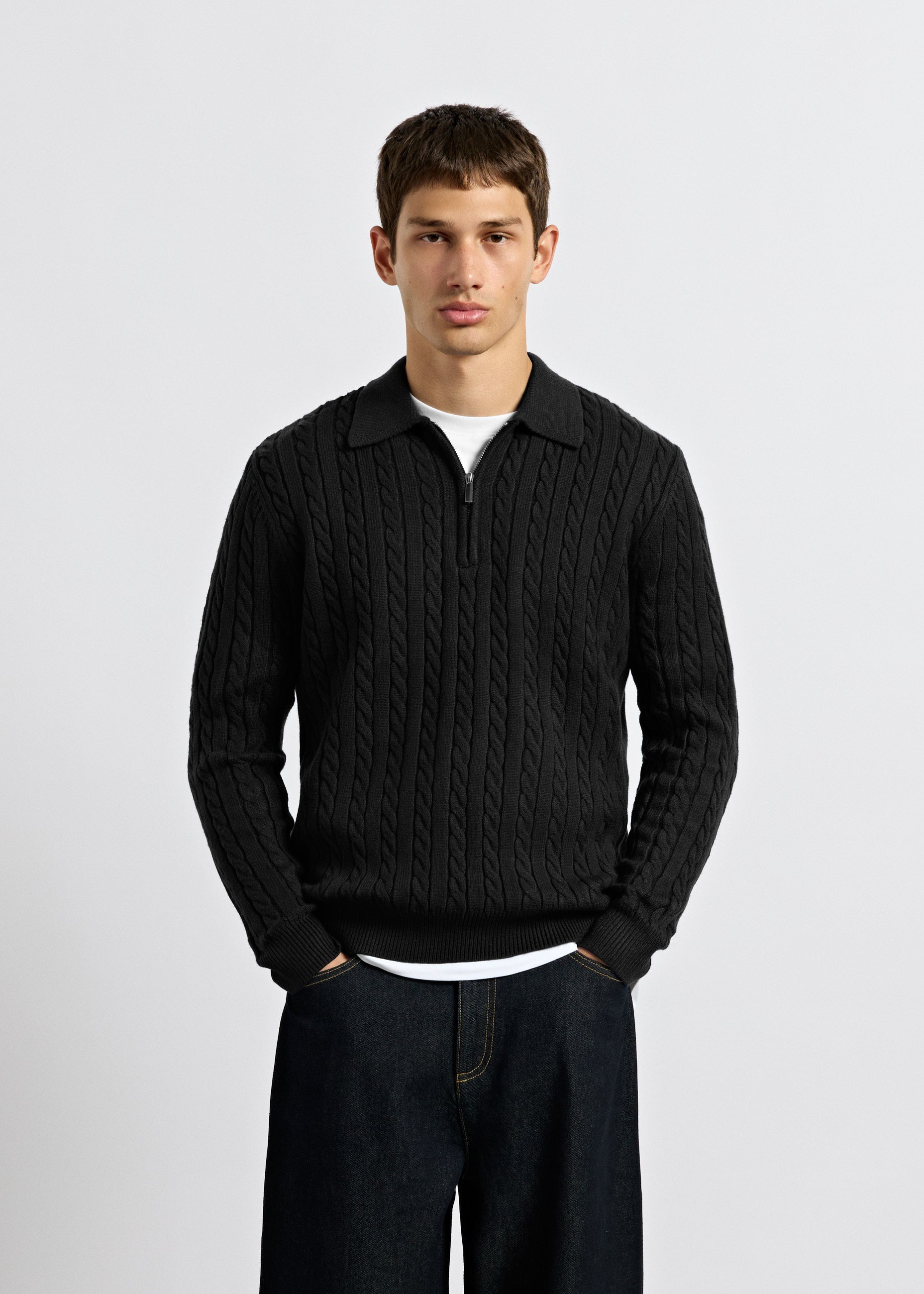 Cable Knit Polo Sweater