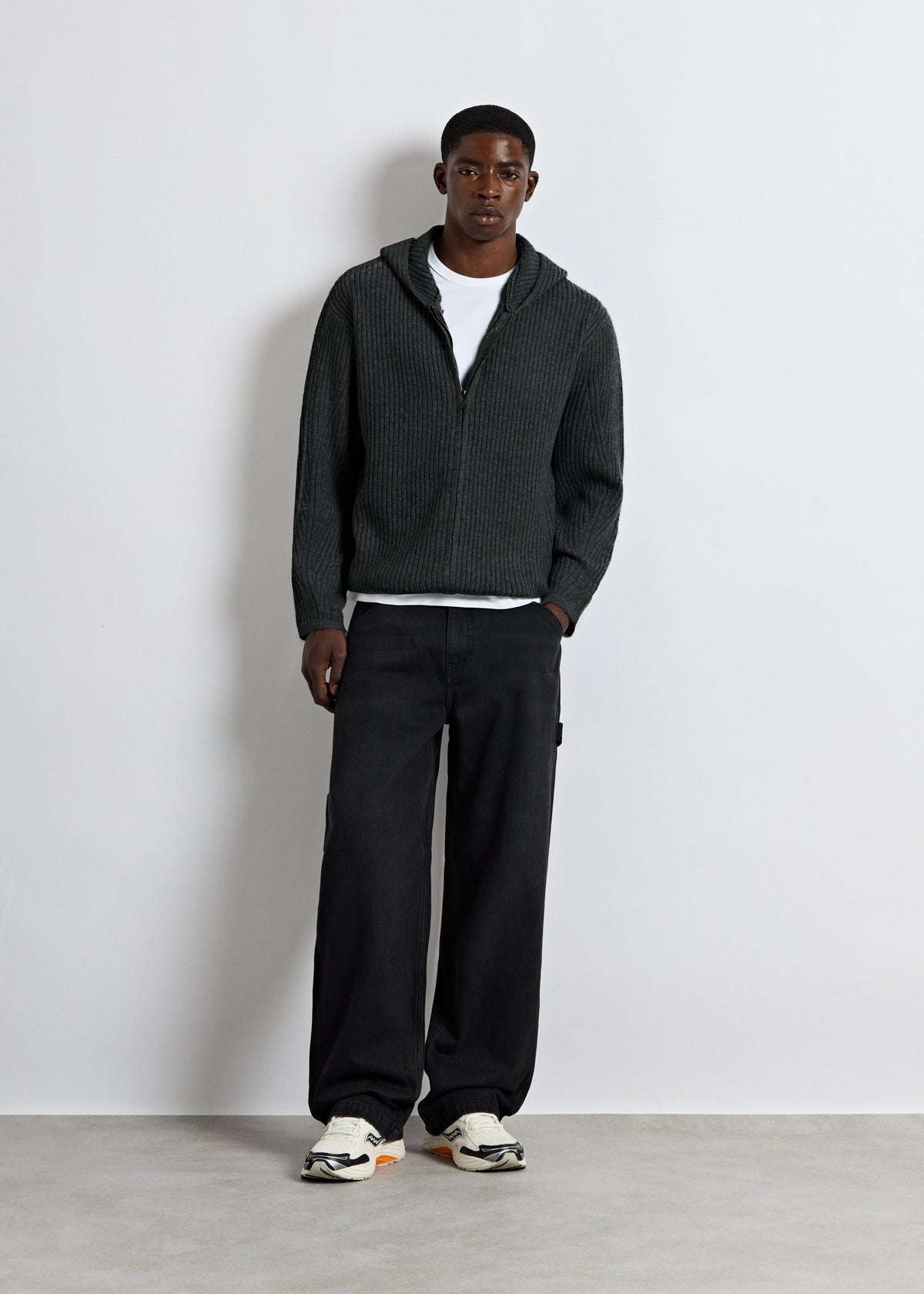 Hooded Knit Zip Jacket