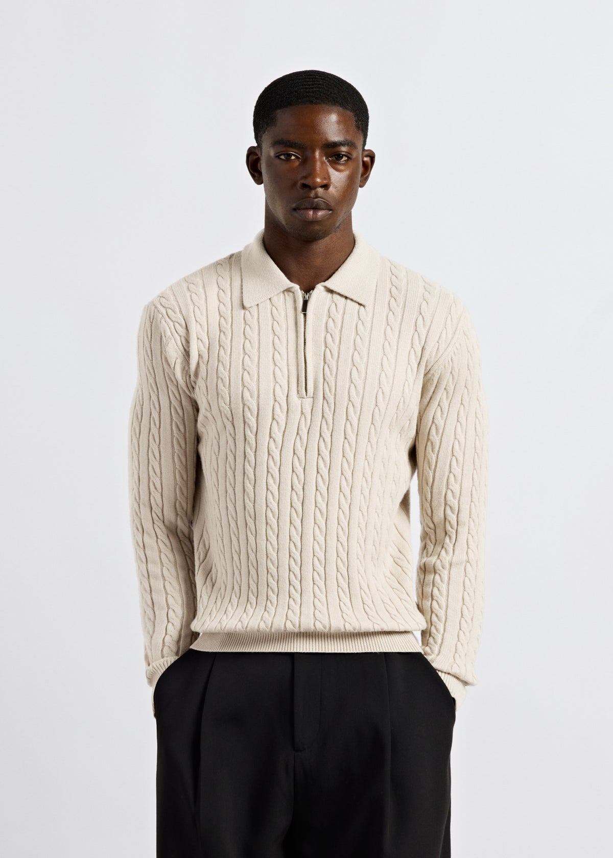 Cable Knit Polo Sweater