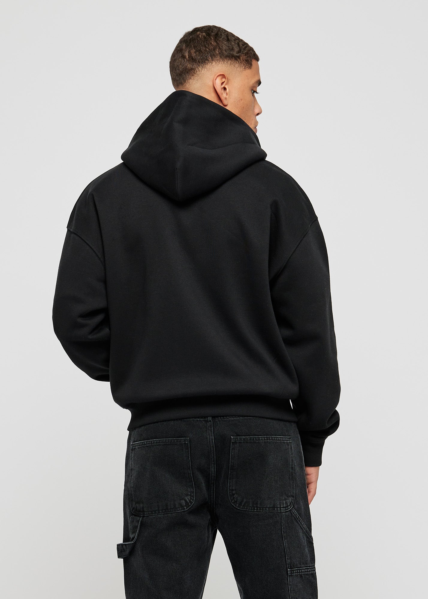 Black Basic Oversized Zip Hoodie