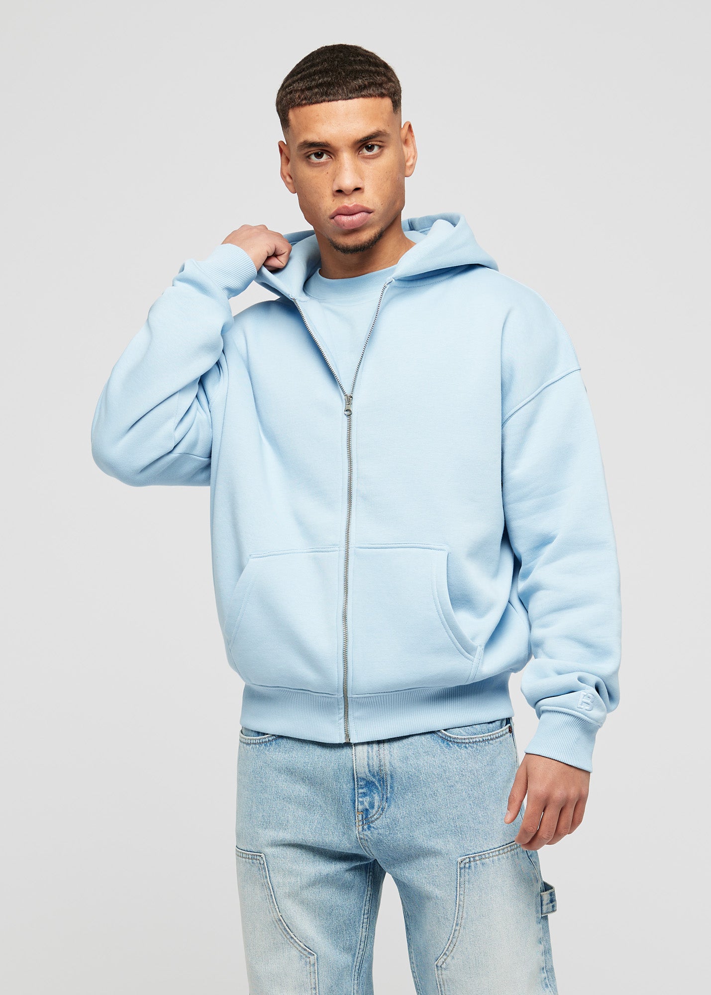 Babyblauwe basic oversized hoodie met rits